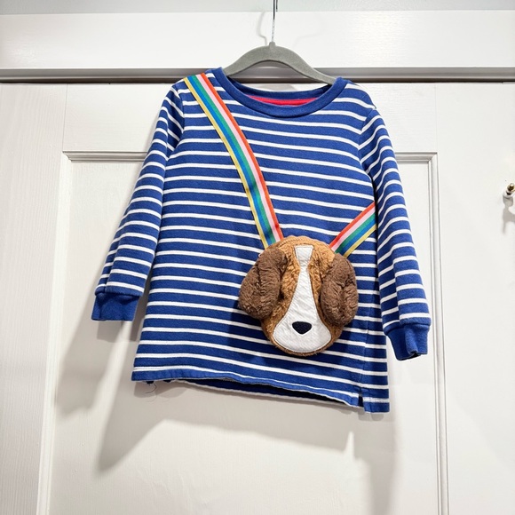 Mini Boden Kids' Stripe Puppy Pocket Appliqué Long Sleeve Top Sweatshirt 4-5y - Picture 2 of 10
